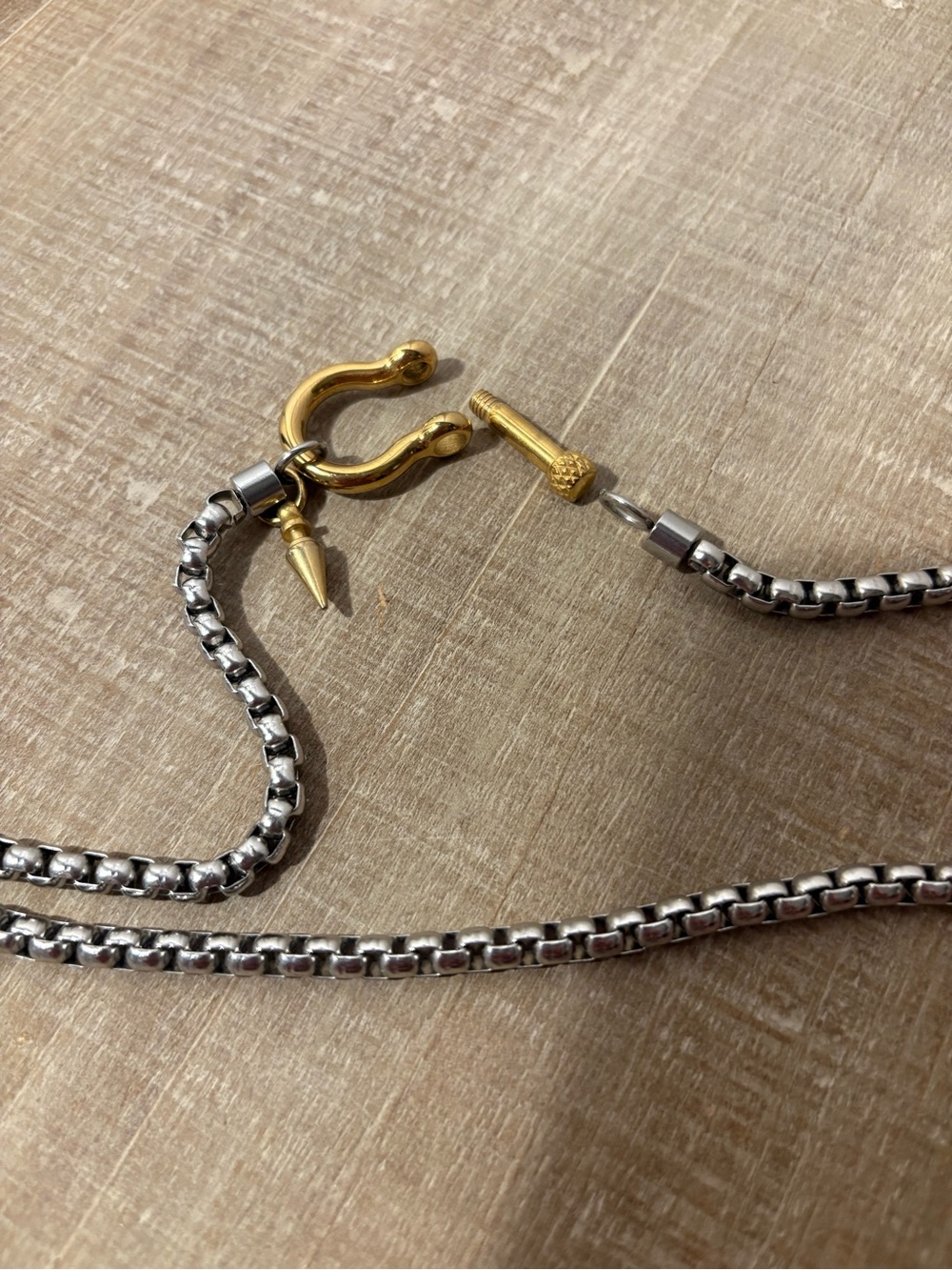 Two-Tone Chain Necklace with Gold Carabiner and Spike Charm - Picture 4 of 5